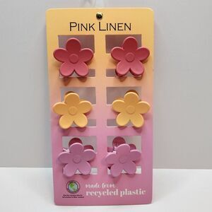 6 Flower Claw Clips | Recycled Plastic | Hair Clips | Pink Linen, Girls, Womens